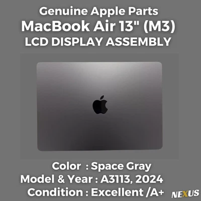 Fabricante de equipos originales Apple MacBook Air 13" M3 2024, conjunto de pantalla LCD, gris espacial, A3113 Foto 1 de 4