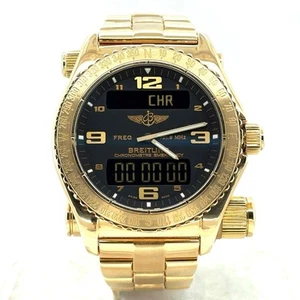 Breitling Emergency Quartz 43mm 18k Yellow Gold Black Dial Men's Watch K76321 - Picture 1 of 5