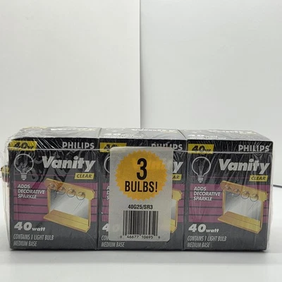 Philips Clear Vanity Globe Light Bulbs 40W G25 Medium Base 3 Pack - NEW - Image 1 of 4
