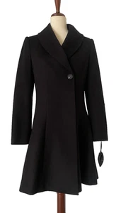 Wool Coat Katherine Kelly Black Shawl Collar Pure Fit/Flare size 2  NWT Reg $599 - Picture 1 of 24