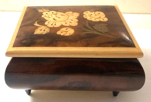 Vintage Sorrento Inlaid Flowers Wooden Music Box (For Elise) Italy Used+As-Is! - Picture 1 of 16