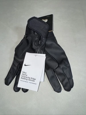 Nike Alpha Huarache Edge Batting Gloves Youth Medium- Black/Black - Image 1 of 2