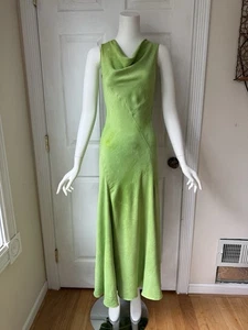 Vintage 1930s Art Deco Dress Satin Chartreuse - Picture 1 of 21