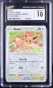 Pokémon Card CGC 10 EEVEE Reverse Holo #166 Scarlet & Violet Obsidian Flames - Imagen 1 de 3