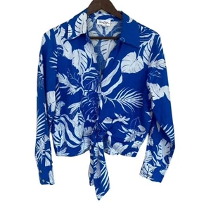 Panama Jack Royal Blue and White Hawaiian Button Up Linen Shirt - Large - Picture 1 of 5