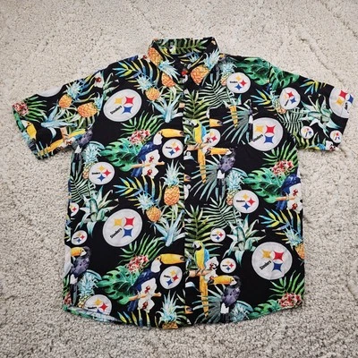 NFL Pittsburgh Steelers Mens Hawaiian Tropical Shirt Button Up Lightweight Sz XL - Image 1 of 4