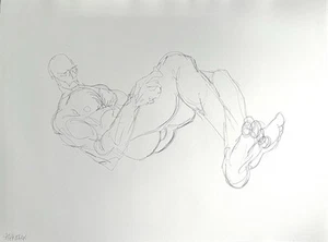 Figura masculina realismo desnudo 18x20 boceto original en papel bolígrafo tocador dibujado a mano - Imagen 1 de 1