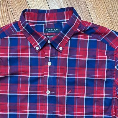 Nautica Men's Red and Blue Plaid Shirt Classic Fit Size L - Image 1 of 4