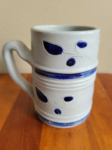 Ceramic Salt Glazed Mug Cup Cobalt Blue Gray With Leaves Williamsburg - Picture 1 of 6