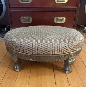 Antique Carved Foot Stool Ottoman Needlepoint Upholstery Gold Gesso Victorian - Picture 1 of 24
