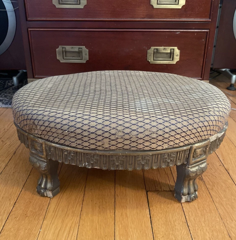 Antique Carved Foot Stool Ottoman Needlepoint Upholstery Gold Gesso Victorian - Image 1 of 4