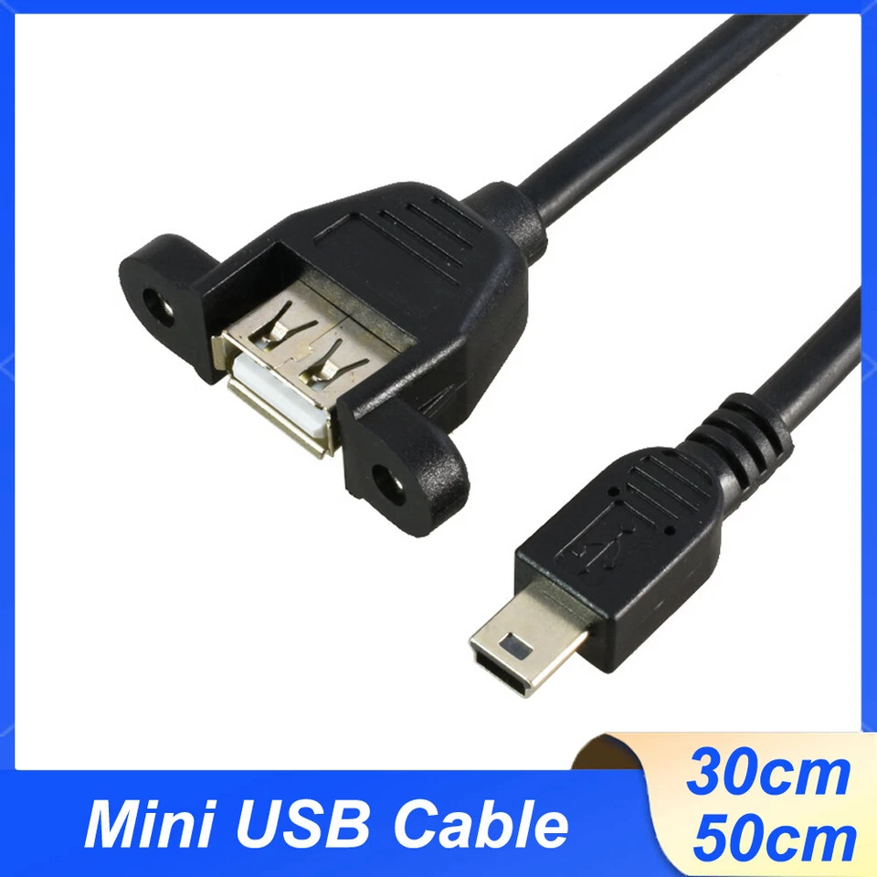 Mini USB Cable With Panel Mount USB A Female to 5Pin Mini B Male Cable 30cm 50cm - Image 1 of 4