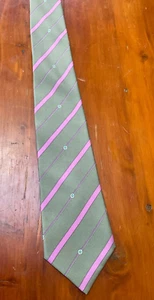 HERMES Tie Gray Pink Stripe Neck Tie 100% Silk Silver Made in France 7134 FA - Picture 1 of 14
