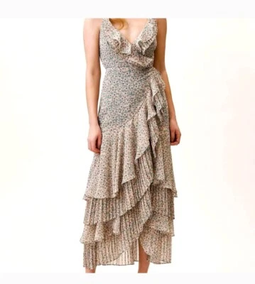 NUEVO CON ETIQUETAS* Vestido Boho Fame and Partners Susan Floral En Niveles Plisado Volantes Envolvente - Talla 4 Foto 1 de 4
