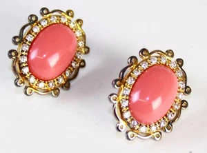 CZ by Kenneth Jay Lane Women's Clip-on Rhinestones Oval Jeweled Earrings, Coral - Picture 1 of 2