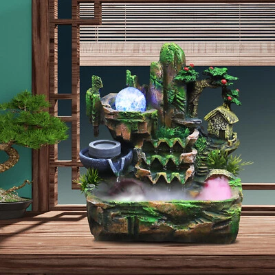 Zen Indoor Tabletop Water Fountain Resin Rockery Waterfall Mist Water Feature US - Image 1 of 4