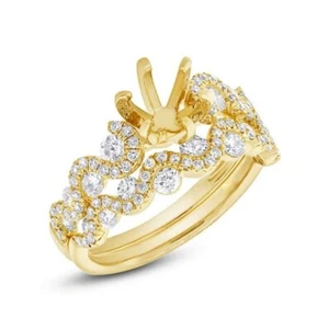 14K Oro Amarillo Diamante Set Nupcial Alianza Semi Soporte Anillo 1.00CT - Imagen 1 de 4