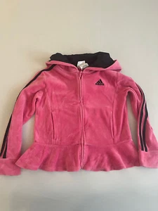 Adidas Girl's Zip Up Velour Hoodie Size 6 Pink Black - Picture 1 of 4