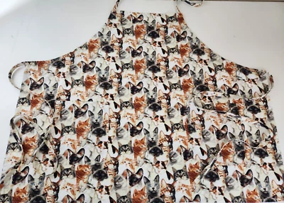 Delantal CATS Marrones Negro Jengibre Tabby Ajustable Algodón Corbatas Bolsillos Hecho a Mano Foto 1 de 3