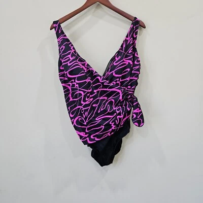 Longitude Women's Wrap One Piece Swim Suit Black Purple Beach Resort Vacation - Image 1 of 4
