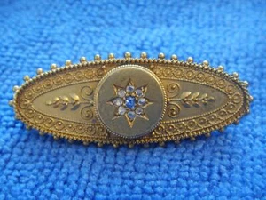 VICTORIAN 15ct 625 DIAMOND & SAPPHIRE BROOCH BOXED - Picture 1 of 1