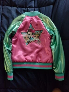 LOL Surprise Girls Pink Turquoise Shiny Bomber Jacket Coat 1993 x-small 4-5 - Picture 1 of 3
