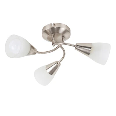 Brushed Chrome Ceiling Light Fitting 3 Way Semi Flush Frosted Shades Lighting - Image 1 of 4