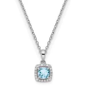 Sterling Silver Aquamarine and Diamond Pendant For Women - Picture 1 of 2