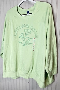 Old Navy Womens SWEATSHIRT 4X Green Embroidered Let Love Grow Cotton Tunic NEW - Picture 1 of 12