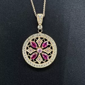 COLLANA CIONDOLO RUBINO, TORMALINA E DIAMANTE ORO ROSA 14K (AD1004041) - Foto 1 di 3