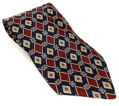 Corbata de seda Tommy Hilfiger para hombre azul marino granate dorado diamantes geométricos corbata 4 x 58 Foto 1 de 4