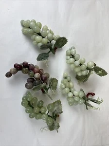VTG 5” 6” Asian Jade Miniature Grape Cluster Stone Alabaster Green Purple Stones - Picture 1 of 12