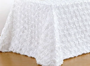 Mantel Formal Banquete Rosa Satén / Roseta ~ Blanco 90" x 132" Rectángulo - Imagen 1 de 3