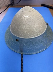 1940s Art Deco 9” Ivory Center  Embossed Flowers 3 chain fixture Globe & Chains - Picture 1 of 8