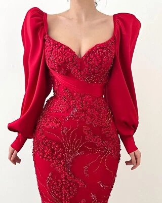 New red Tulle Prom Dress Straps Lace Bodice Party Women Wedding Sequins - Image 1 of 4