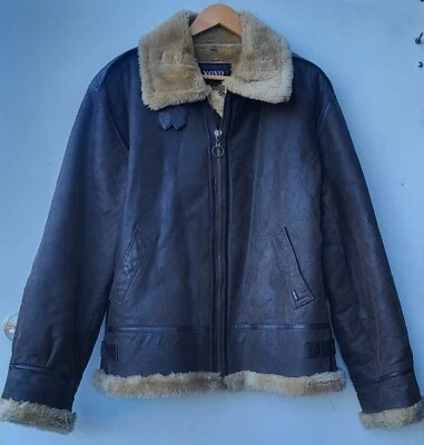 Chaqueta de bombardero de cuero genuino forrada de piel marrón XOXO vintage para mujer - Talla: grande Foto 1 de 4