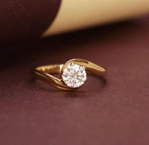 Pretty 10K Yellow Gold Bypass 0.66CT Round Cut Lab-Grown Diamond Engagement Ring - Picture 1 of 5
