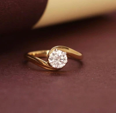 Pretty 10K Yellow Gold Bypass 0.66CT Round Cut Lab-Grown Diamond Engagement Ring - Image 1 of 4