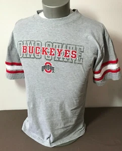 Ohio State Buckeyes Men's Sz L Pro Edge T Shirt Raised Letters Gray & Scarlet GC - Picture 1 of 9