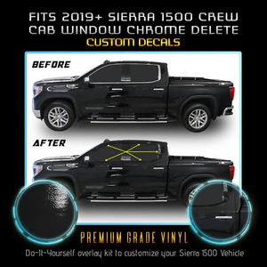 Fits 19+ GMC Sierra 1500 Crew Cab Window Chrome Delete Blackout Kit Glossy Black - Bild 1 von 4