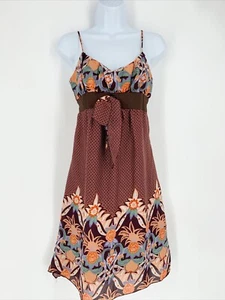 VTG 90s Y2K Chesley Brown Floral Spaghetti Strap Flowy Boho Dress Cottagecore M - Picture 1 of 10