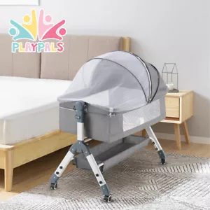 PlayPals Baby Cot Crib Bed Portable Bassinet Bedside Sleeper Adjustable Height - Picture 1 of 11