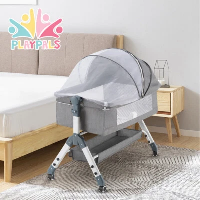 PlayPals Baby Cot Crib Bed Portable Bassinet Bedside Sleeper Adjustable Height - image 1 of 4