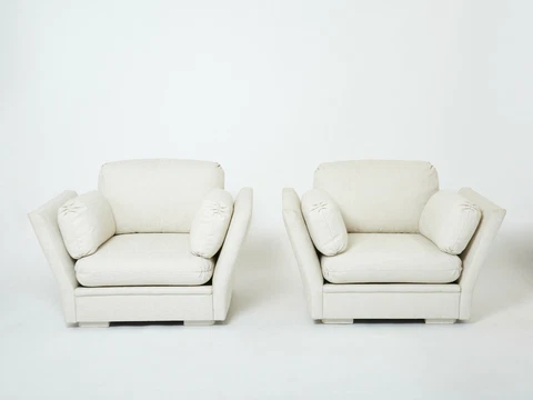 Pair of large Maison Jansen armchairs newly upholstered 1960s Cover