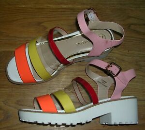 River Island Girls White Pink Yellow Chunky Gladiator Sandals Shoes UK4  Eur 37