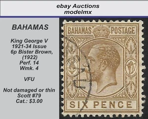 Bahamas - 1930, Sc#79, Re Giorgio V, VFU - Sc.$3,00 - Foto 1 di 2