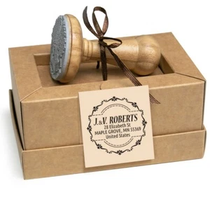 Estampilla de goma decorativa borde personalizado dirección de empresa familiar, caja de regalo - Imagen 1 de 7