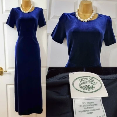 Maxi Vestido Laura Ashley Vintage Años 80 Terciopelo Noche Talla S 10-12 Azul Medianoche Foto 1 de 4