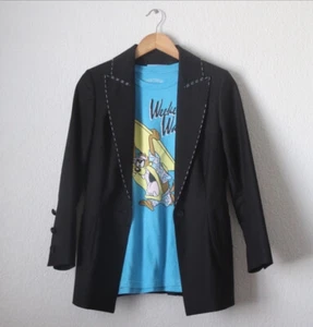 Zang Toi Women Black Jacket Blue Stitching Sz 2 - Picture 1 of 6