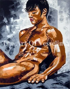 Impresión de pintura al óleo masculina desnuda - Tomando un descanso - Figura de hombre arte ilustrado Andreev - Imagen 1 de 1